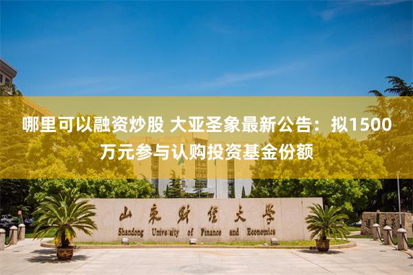 哪里可以融资炒股 大亚圣象最新公告：拟1500万元参与认购投资基金份额