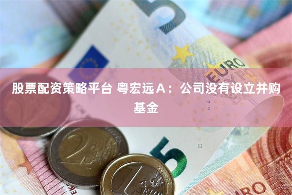 股票配资策略平台 粤宏远Ａ：公司没有设立并购基金