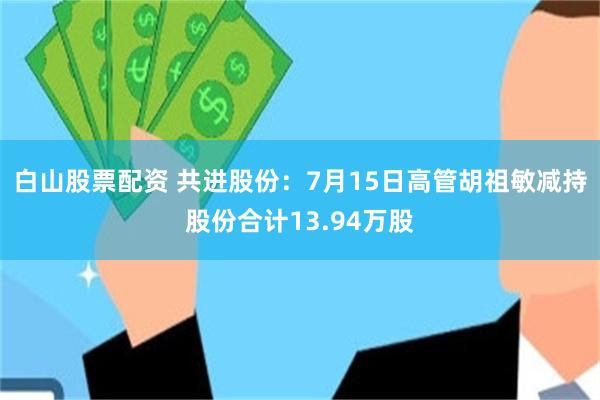 白山股票配资 共进股份：7月15日高管胡祖敏减持股份合计13.94万股