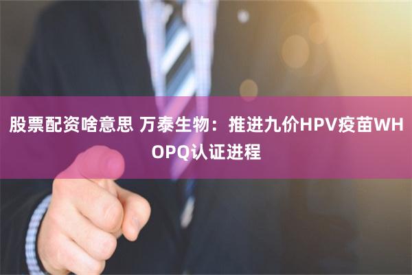 股票配资啥意思 万泰生物：推进九价HPV疫苗WHOPQ认证进程