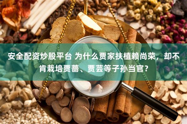 安全配资炒股平台 为什么贾家扶植赖尚荣,却不肯栽培贾蔷、贾芸等子孙当官?